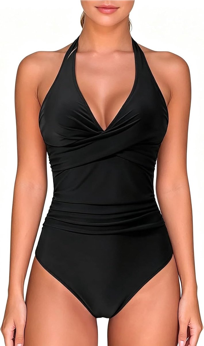 Badpak voor dames, buikweg, push-up, sexy badpak met cups, eendelige badmode, grote maten, V-hals, eendelig badpak voor dames