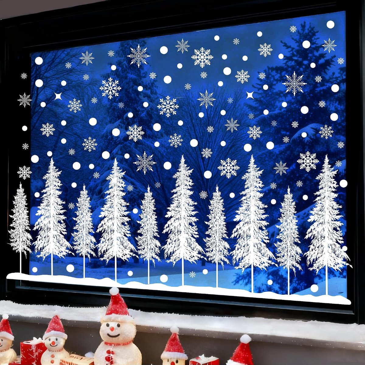 10 stickers voor Kerstmis, kerstboom, 232 stuks, decoratie, zelfklevend, elektrostatisch, wit, herbruikbaar, kerstdecoratie voor glas, vitrine deur
