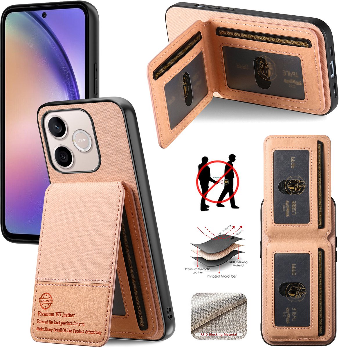 Luxe Backcover met Anti-RFID Kaarthouder en Standaardfunctie voor Honor 600 / 600 Pro _ Roze