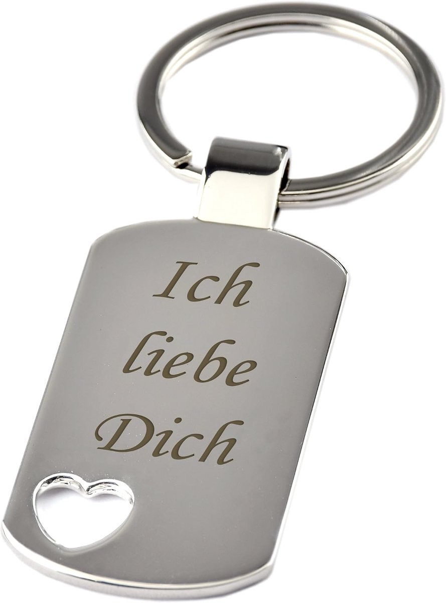 Geschenke-fabrik - Sleutelhanger met hart en gravure "Ich liebe Dich" - chroom - als cadeau voor Valentijnsdag, verjaardag of Kerstmis