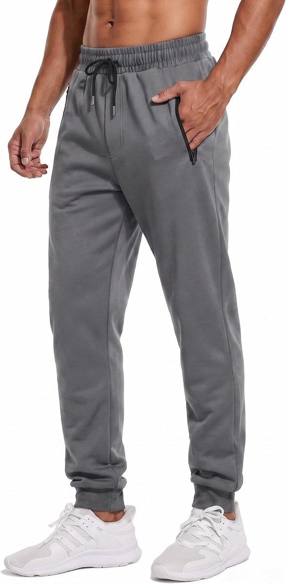 Joggingbroek voor heren, slimfit, sweatpants met zakken met ritssluiting en trekkoord, elastische sportbroek