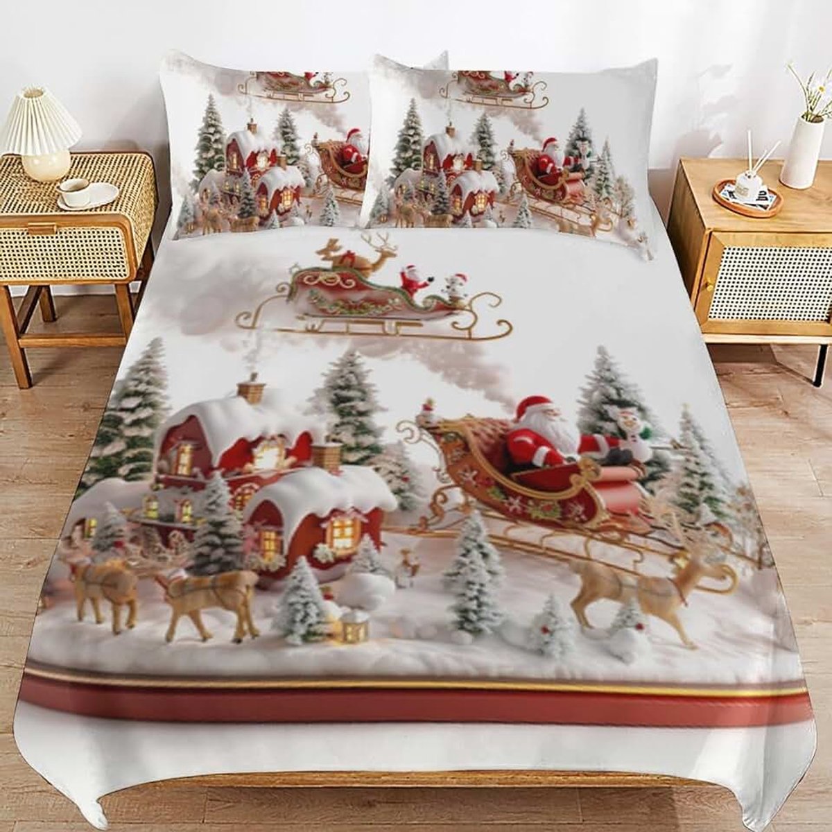 Kerstmotief, kerstman, kerstmotief en sneeuwvlokkenpatroon, babybeddengoed, kinderbeddengoed, dekbedovertrek