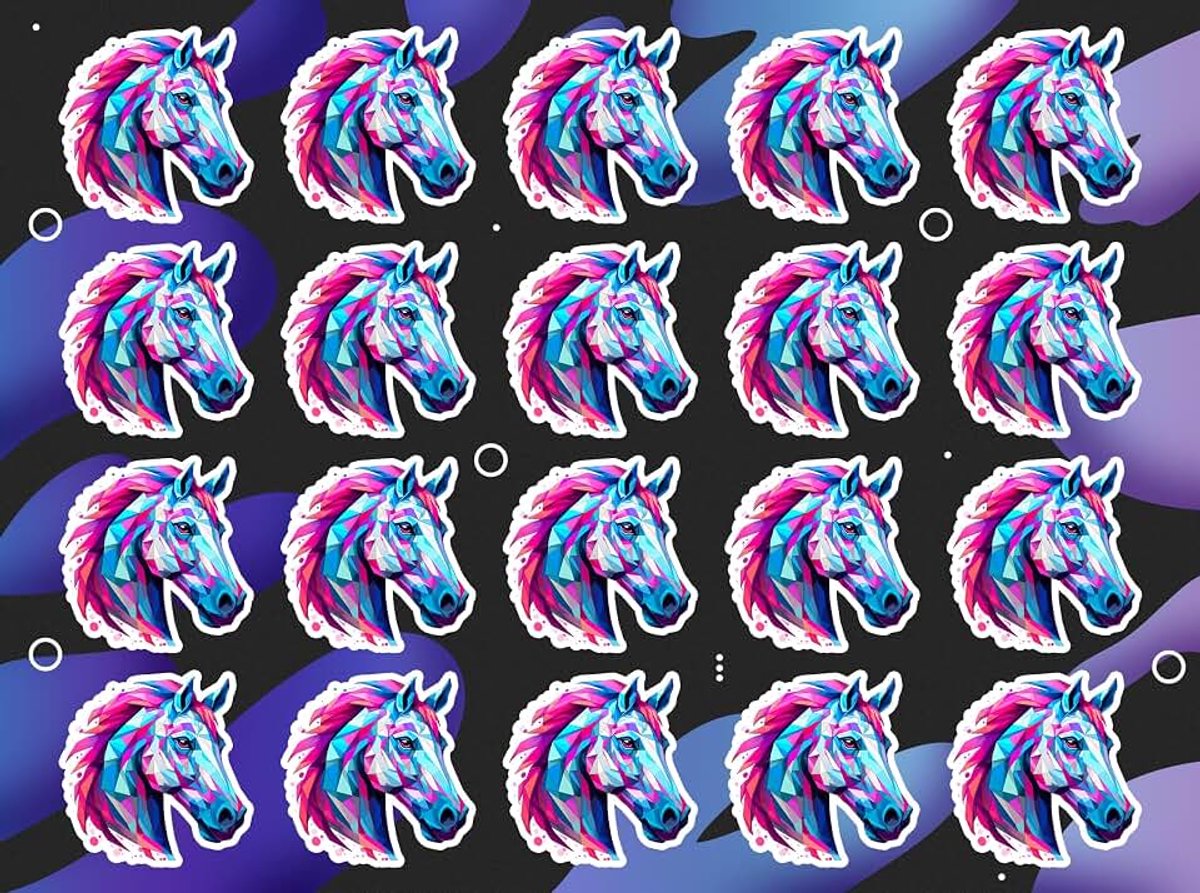 Sticker. Geometrische paardenkop, autosticker voor motorfiets, notebook, skateboard, helm, koelkast, bagage of auto, kleurrijke sticker (20 stickers 3 cm)