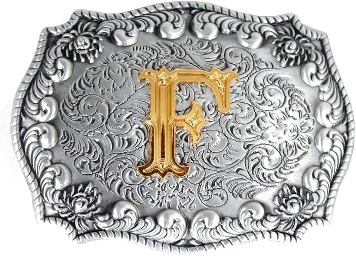 S gespen 3D Engels Letter, Westerse stijl Cowboy alfabet eerste brief riem gespen voor mannen, F,