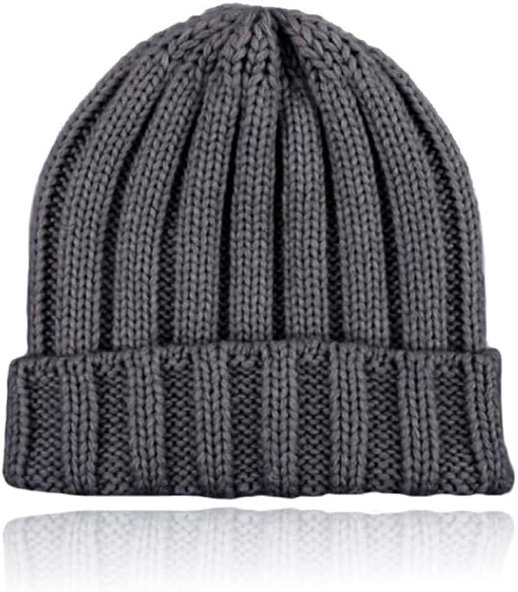 Dames Beanie met Omslagrand - Donkergrijs