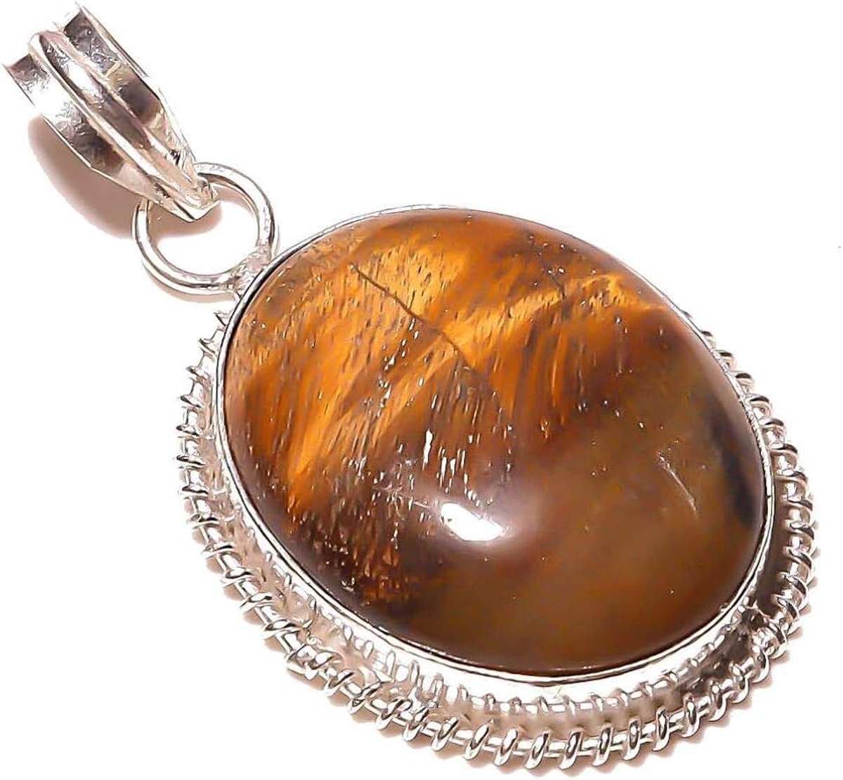 Tiger Eye Handmade PENDANT 1.75" Long Silver Plated! Jewelry from Kashish! All Variety Store all Occasions