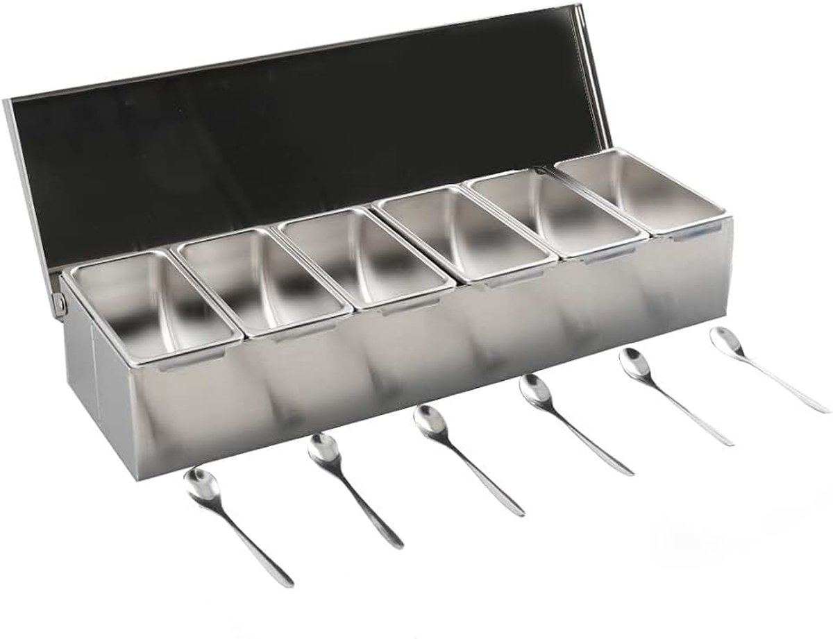 6 roosters x 0,6 l kruidenbox, bijgereserveerde containers, kruidencontainer, grillhouder, voedselcontainer, roestvrij staal, fruitbox, opslag, gastronomie mixen, verwisselbare ingrediëntenbox & d