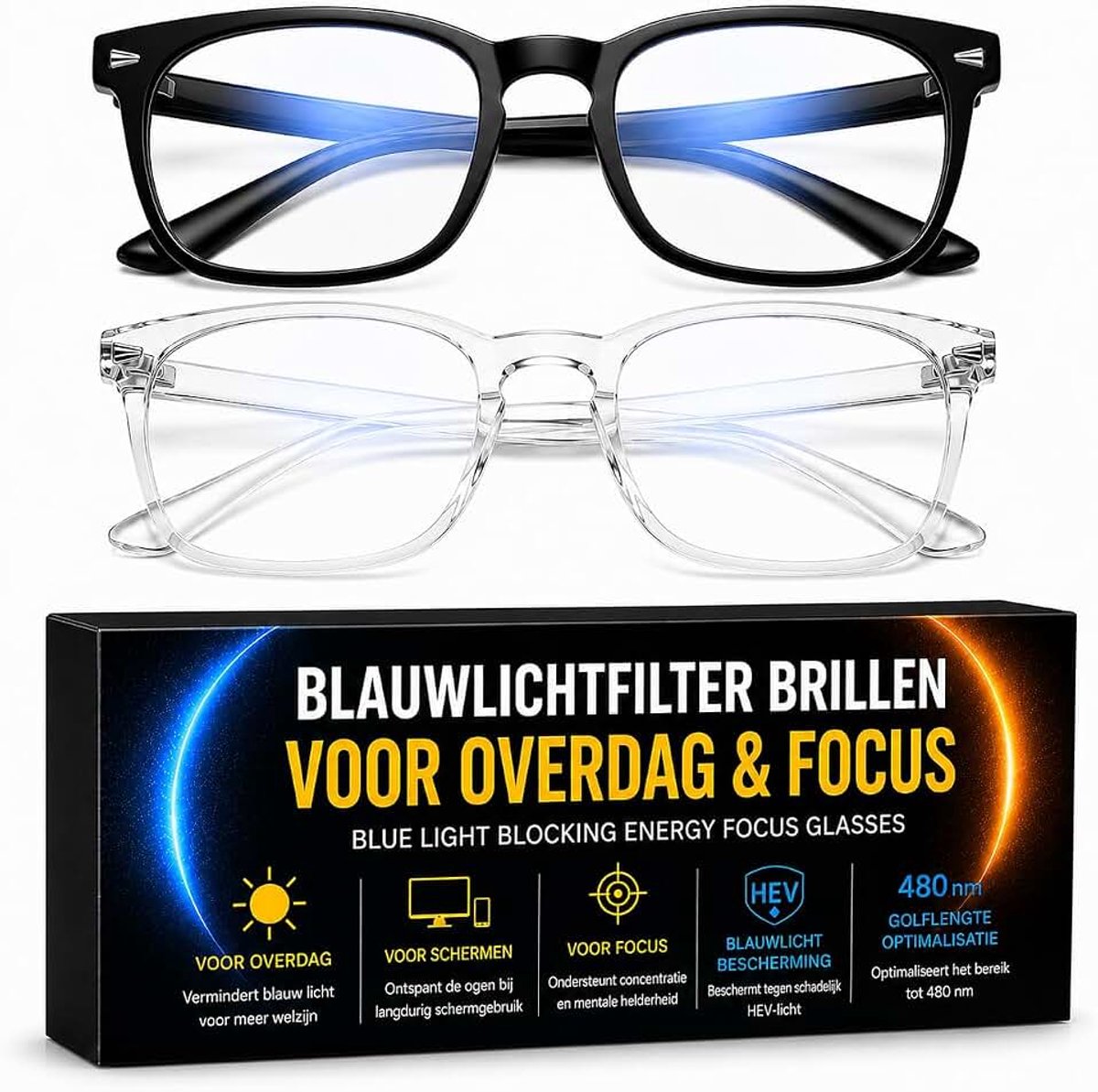 Blauwlichtbril voor heren en dames Set van 2 | Bril tegen blauw licht | Blauwlichtbril dames | Blauwlichtfilter bril | Beschermbril tegen blauw licht | Computerbril | Blauwlichtfilter bril