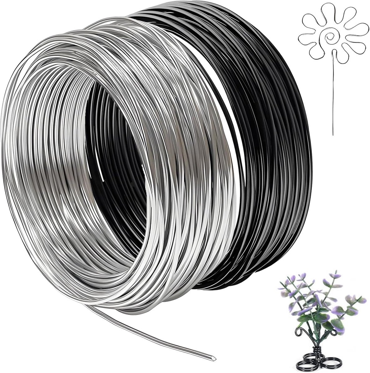 2 rollen 1 mm x 30 m, dun bloemendraad om te knutselen, doe-het-zelf sieradendraad, voor sieraden maken, draad om te decoreren, boeket stengelwikkels (zilver-1)
