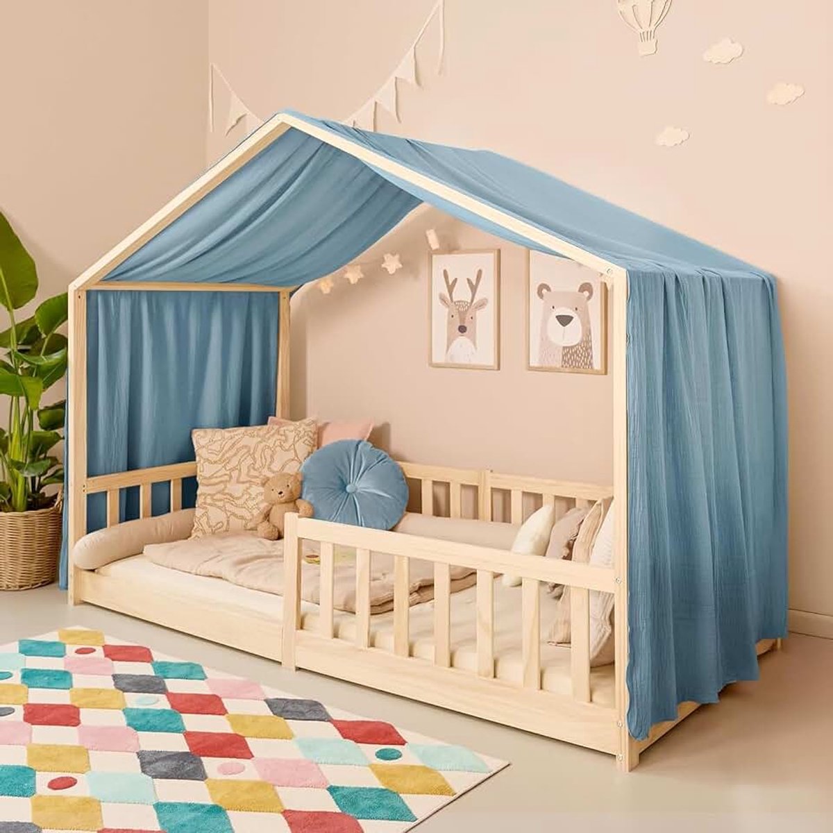 Hemelsblauw, 1-delige set, H 420 x B 135 cm, kinderen, hemelbed, gordijnen, mousseline met ademend en zacht, bedhemel, huisbed, decoratie voor baldakijn, kinderbed, kinderkamer