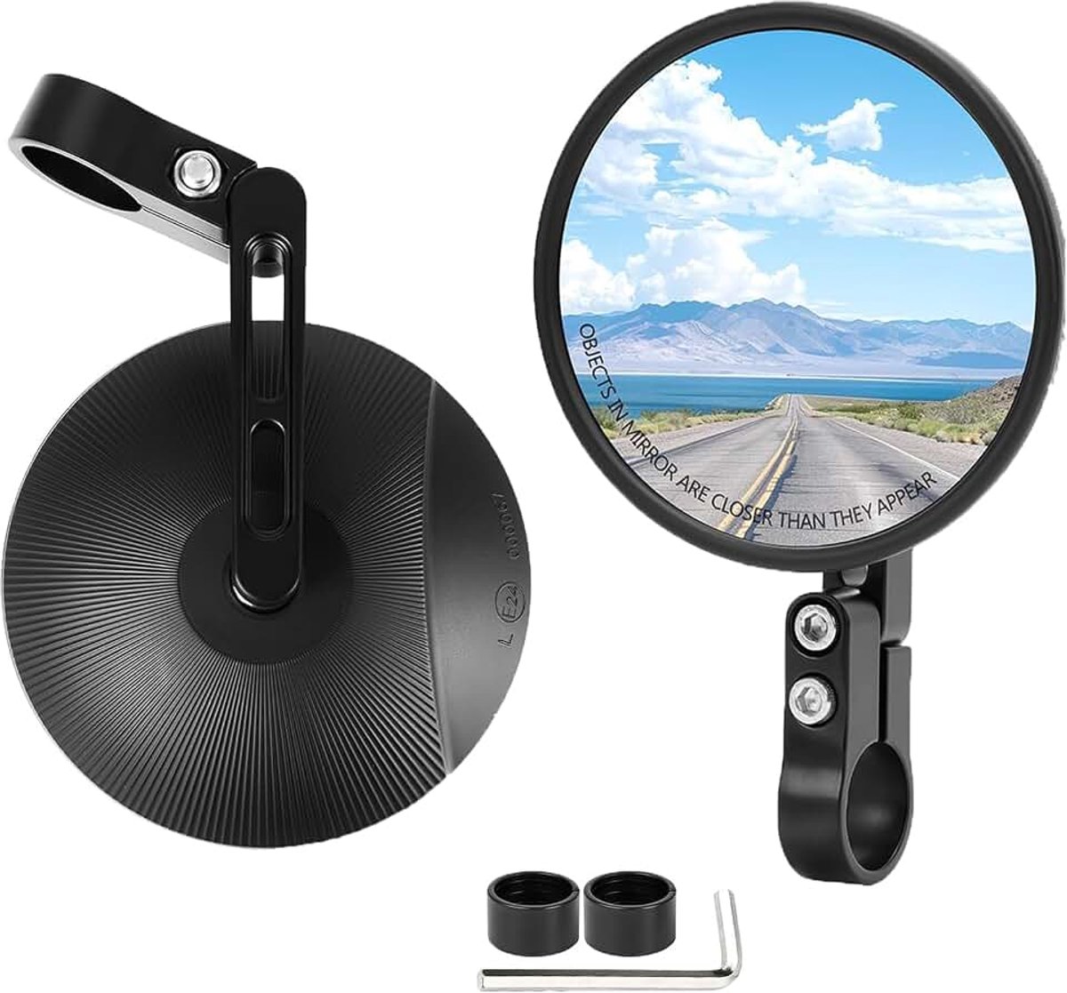 Achteruitkijkspiegel voor motorfiets, E24-getest, 360 graden draaibaar, universele achteruitkijkspiegel voor 22 mm en 25,4 mm stuur, compatibel met quad, scooter, ATV, bromfiets