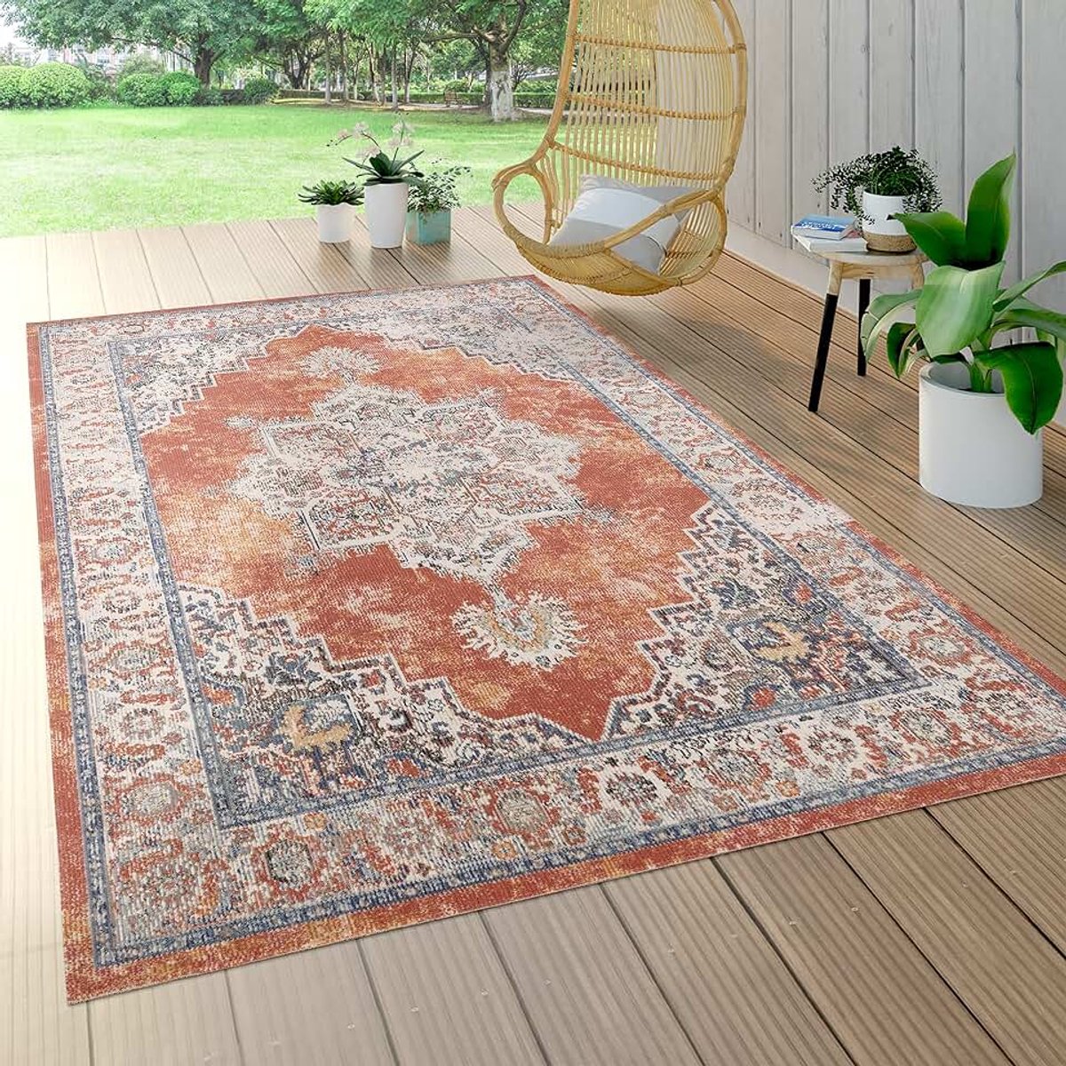 Home In-& Outdoor Vloerkleed Balkon Terras Keukenvloerkleed Tuinvloerkleed Modern, Maat:Ø 160 cm rondje, Kleur:Rood 4