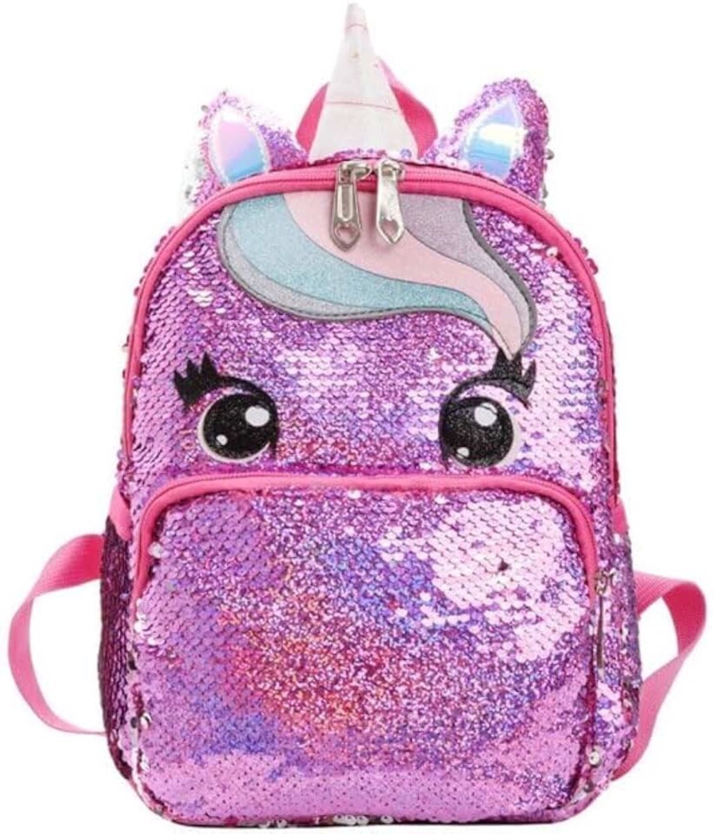 Rugtas meisjes glitter pailletten, roze schooltas voor peuters en kleuters, 27x22 cm