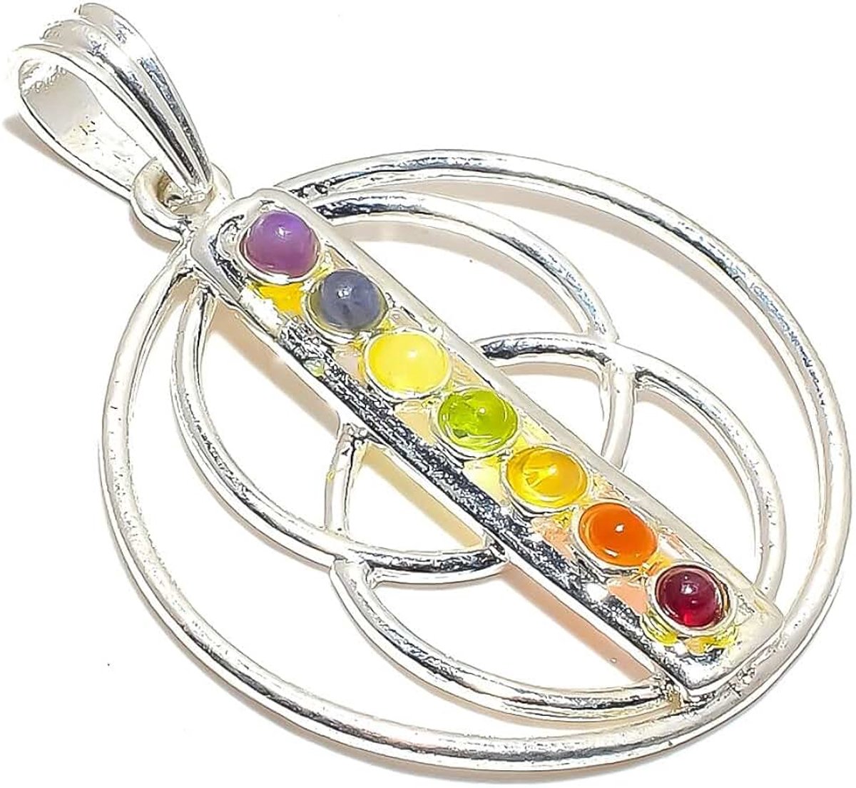 Carnelian, Citrine, Amethyst Quartz Multi-Stone Handmade Pendant 2-2.5" Long For Girls Woman's Sterling Silver Plated Jewelry From Kashish
