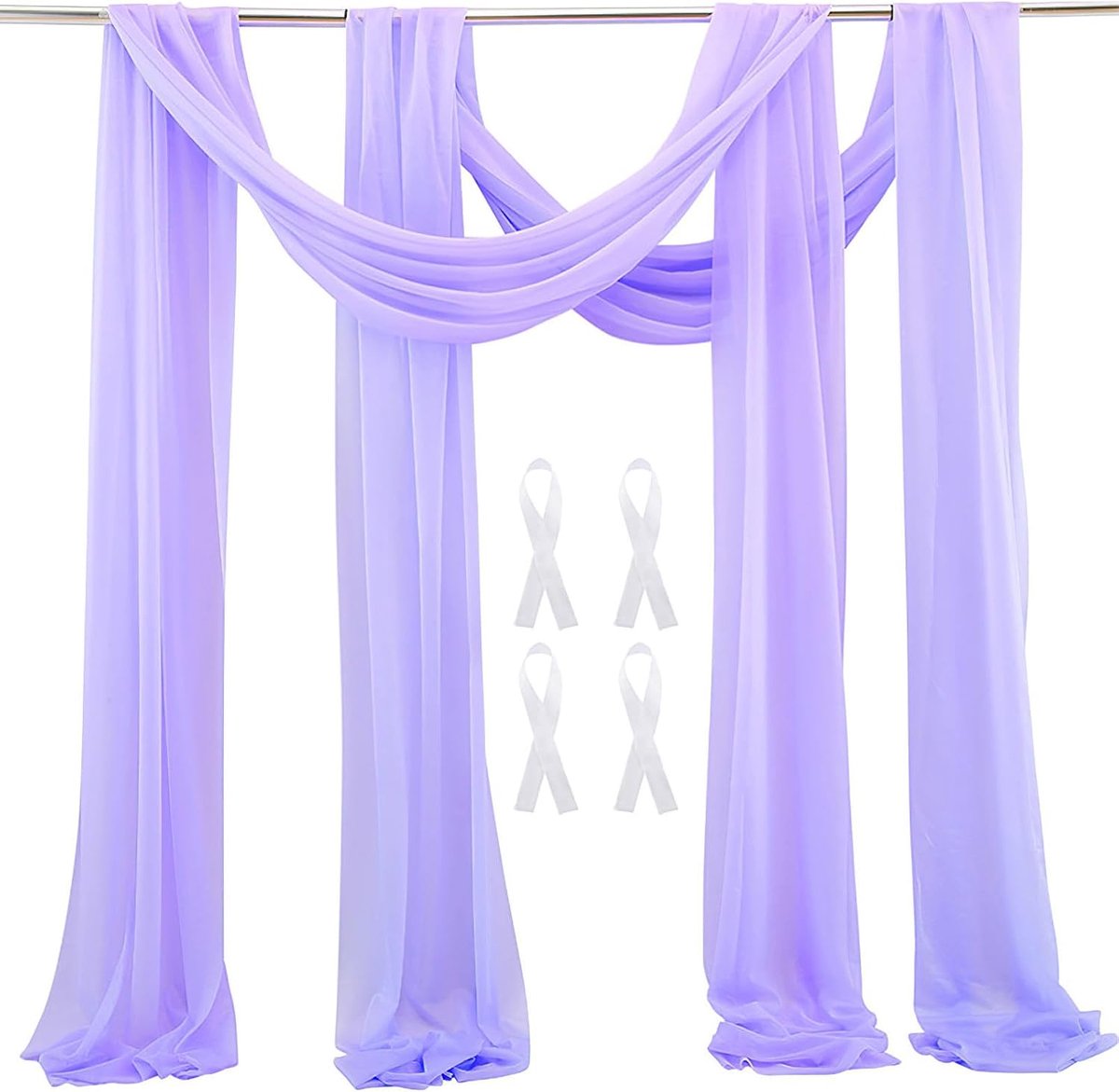 Gordijn voor bruiloft, backdrop, tule, 2 panelen, 600 x 75 cm, vitrage, drapering, voile, chiffon, gordijn, gordijn voor bruiloft, receptie, feest, decoratie