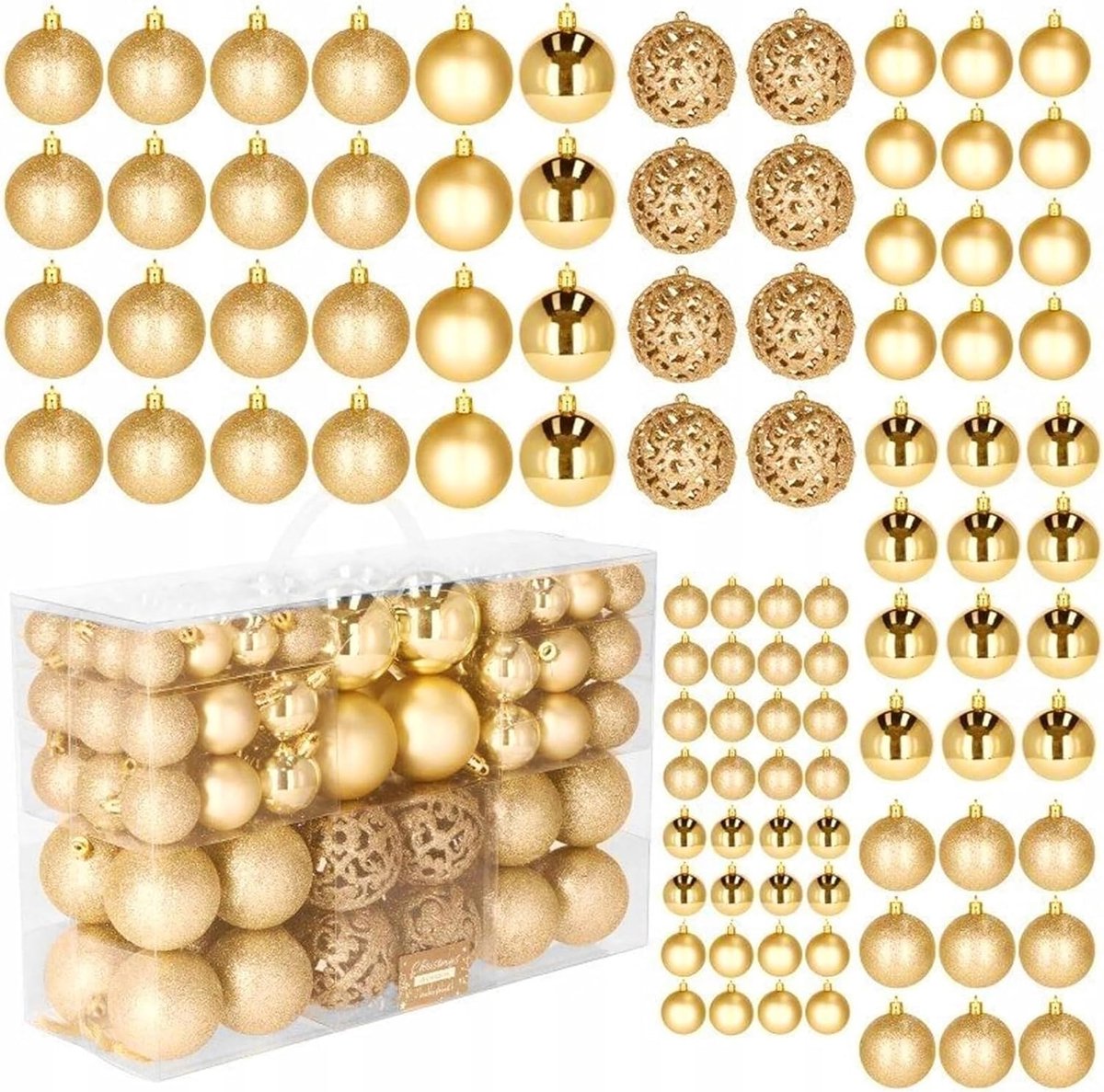 Kerstballen, grote set, vakantieset, 100 stuks, goudkleur