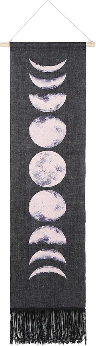 Wandtapijt Maanfase veranderend wandtapijt - Negen fasen van de volledige groeicyclus van de maan Huishoudelijk wandtapijt Maanstanden Muurkunst, kamerdecoratie(Zwart)