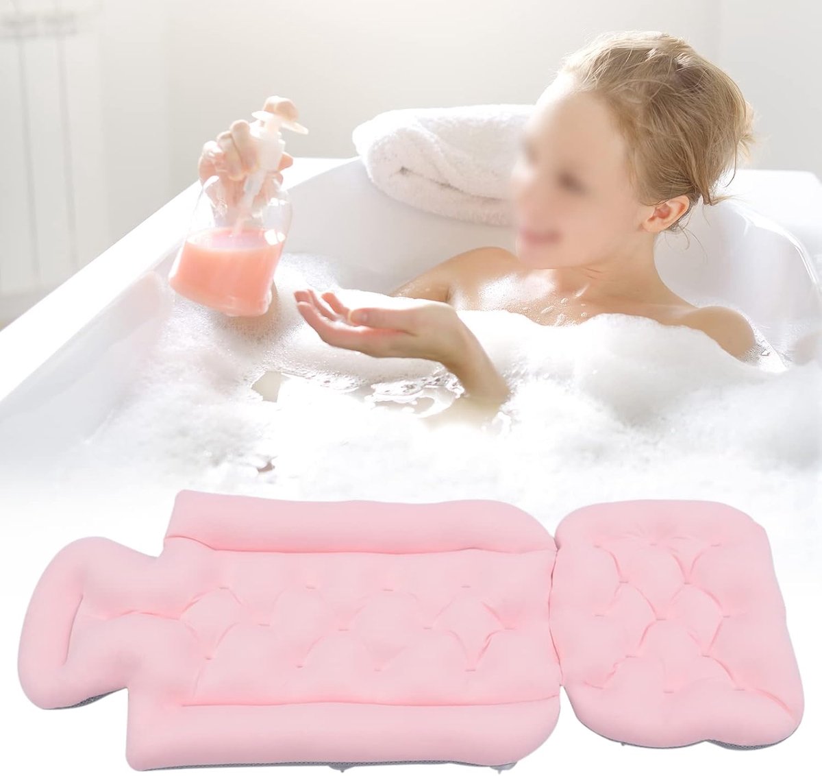 Badmat, voor het hele lichaam, antislip, voor nek, rug, badmat, badkussen, matras, nekkussen, rugkussen, hoofdsteun, 10 zuignappen, badkussen (A)