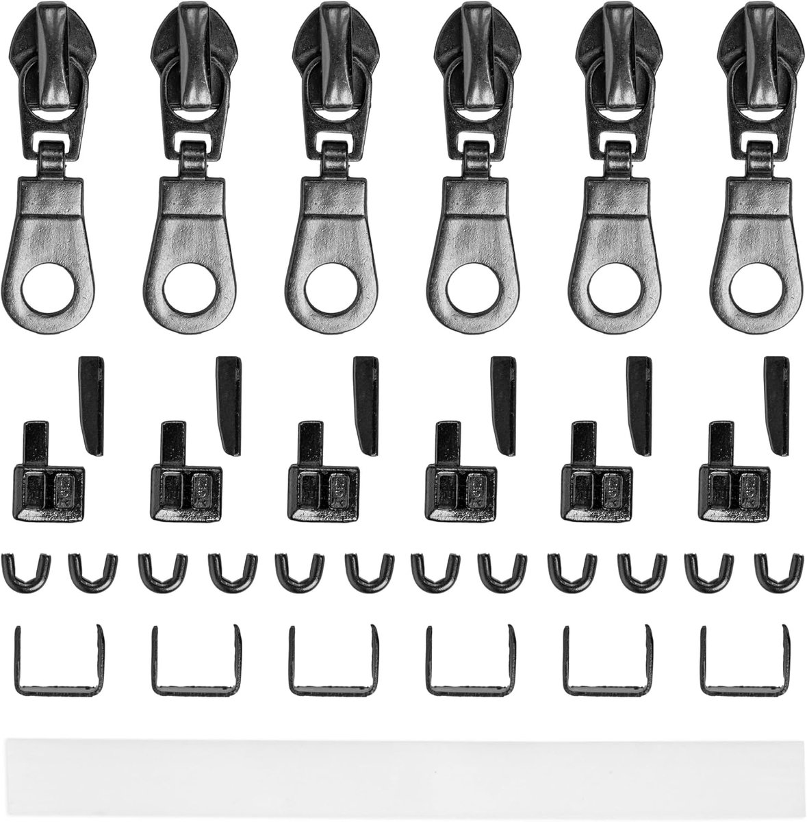 Ritsreparatieset, met schuivers, voor METAL #5 ritssluitingmaat, met 6 x schuivers, onderste eindstuk, bovenste eindstuk, instructies, vervangingsaccessoires voor metalen tandritssluitingen
