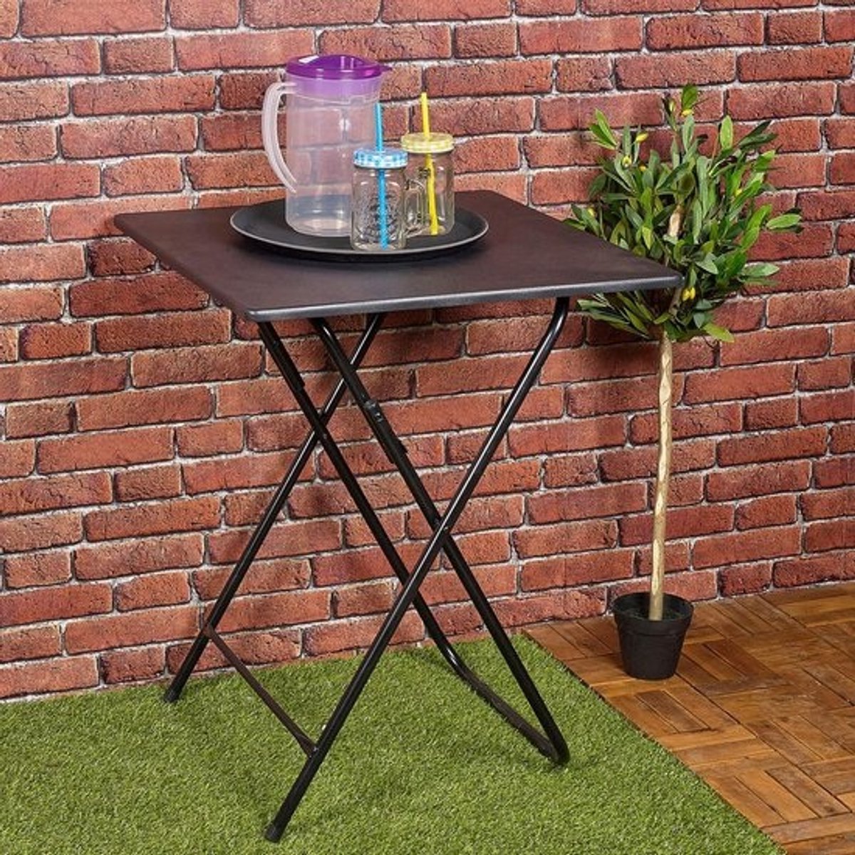 Opvouwbare Zijtafel met Metalen Poten voor Binnen en Buiten