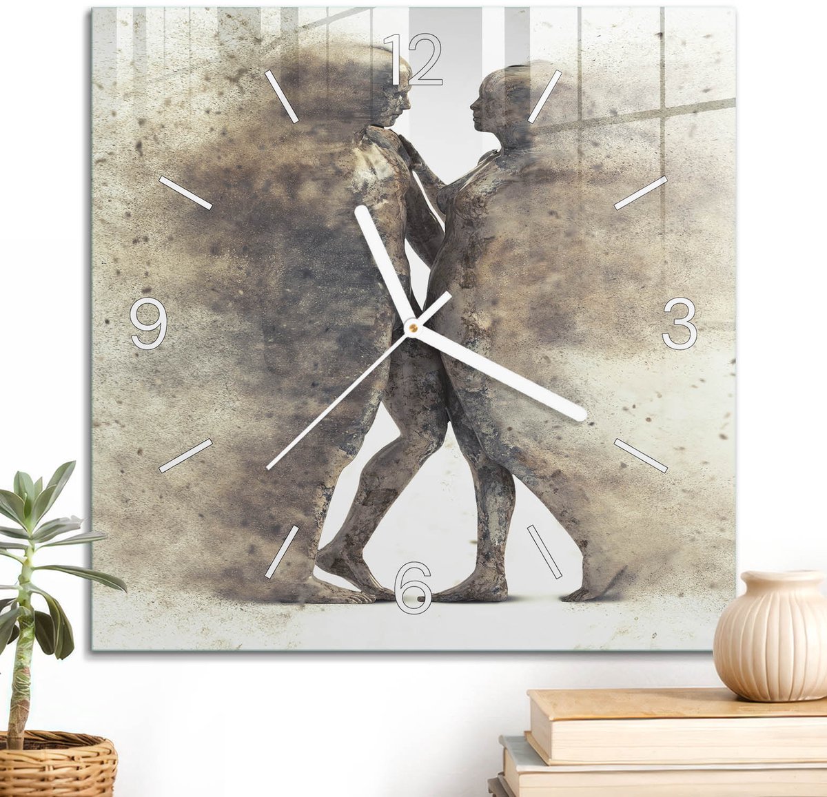 ArtPrintCave Bruin Glazen Klok - 30x30 cm - Wandklok Vierkant - Etherische Eenheid Wandklok Keuken - Kunst Unieke Klok - Witte Klokwijzers