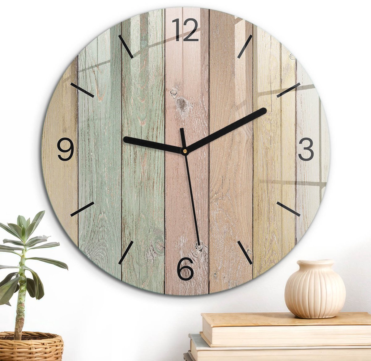 ArtPrintCave Groene Glazen Klok - Wandklok 30 cm - Muurklok Rond - Pastelplaten Stille Wandklok - Achtergronden En Patronen Wandklok Keuken - Zwarte Klokwijzers