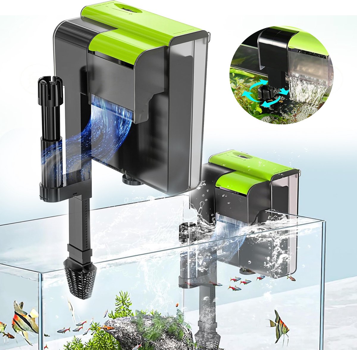 Aquariumfilter, 4-In-1 Dubbele Waterval Aquariumfilter, Regelbare Doorstroming, Verwijdert Vuil Effectief.