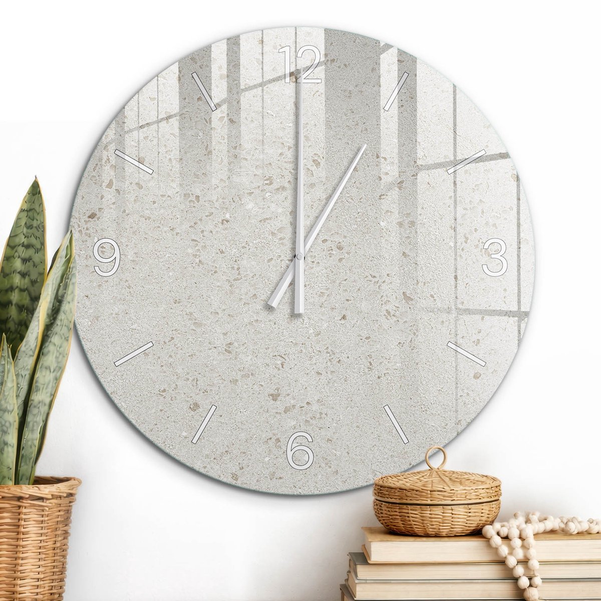 ArtPrintCave Beige Glazen Klok - Wandklok 60 cm - Muurklok Rond - Beige Patronen Unieke Klok - Achtergronden En Patronen Stille Wandklok - Witte Klokwijzers