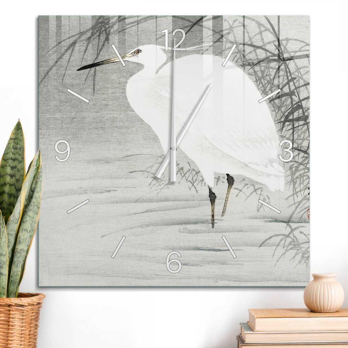 ArtPrintCave Wit Glazen Klok - 60x60 cm - Wandklok Vierkant - Stille Elegantie Unieke Klok - Natuur Stille Wandklok - Witte Klokwijzers