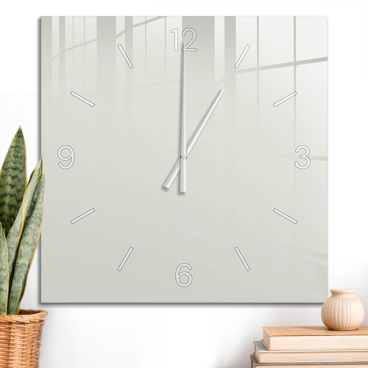ArtPrintCave Romig Glazen Klok - 60x60 cm - Wandklok Vierkant - Lichte Steen Stille Wandklok - Abstractie Wandklok Keuken - Witte Klokwijzers