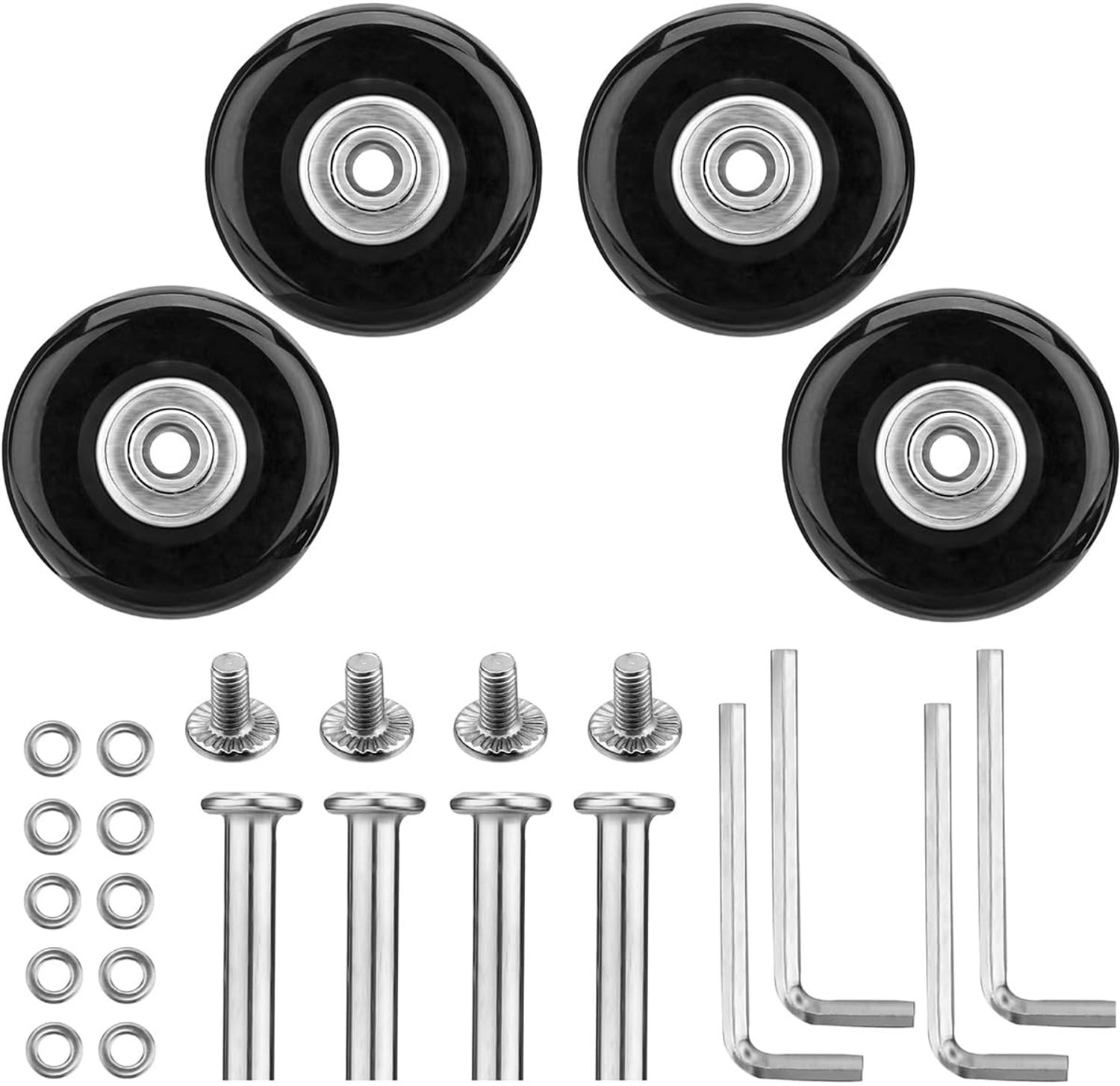 Bagagewielen Vervangset - 4 Stuks - Rubber/Metaal - 45x18mm - Dubbel Gelagerd - Slijtvast - Demping en Lastabsorptie - Kofferwielen