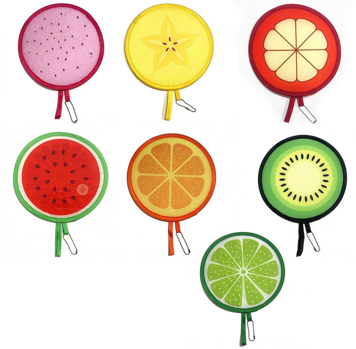 Set van 7 Opvouwbare Handventilatoren met Fruitpatroon
