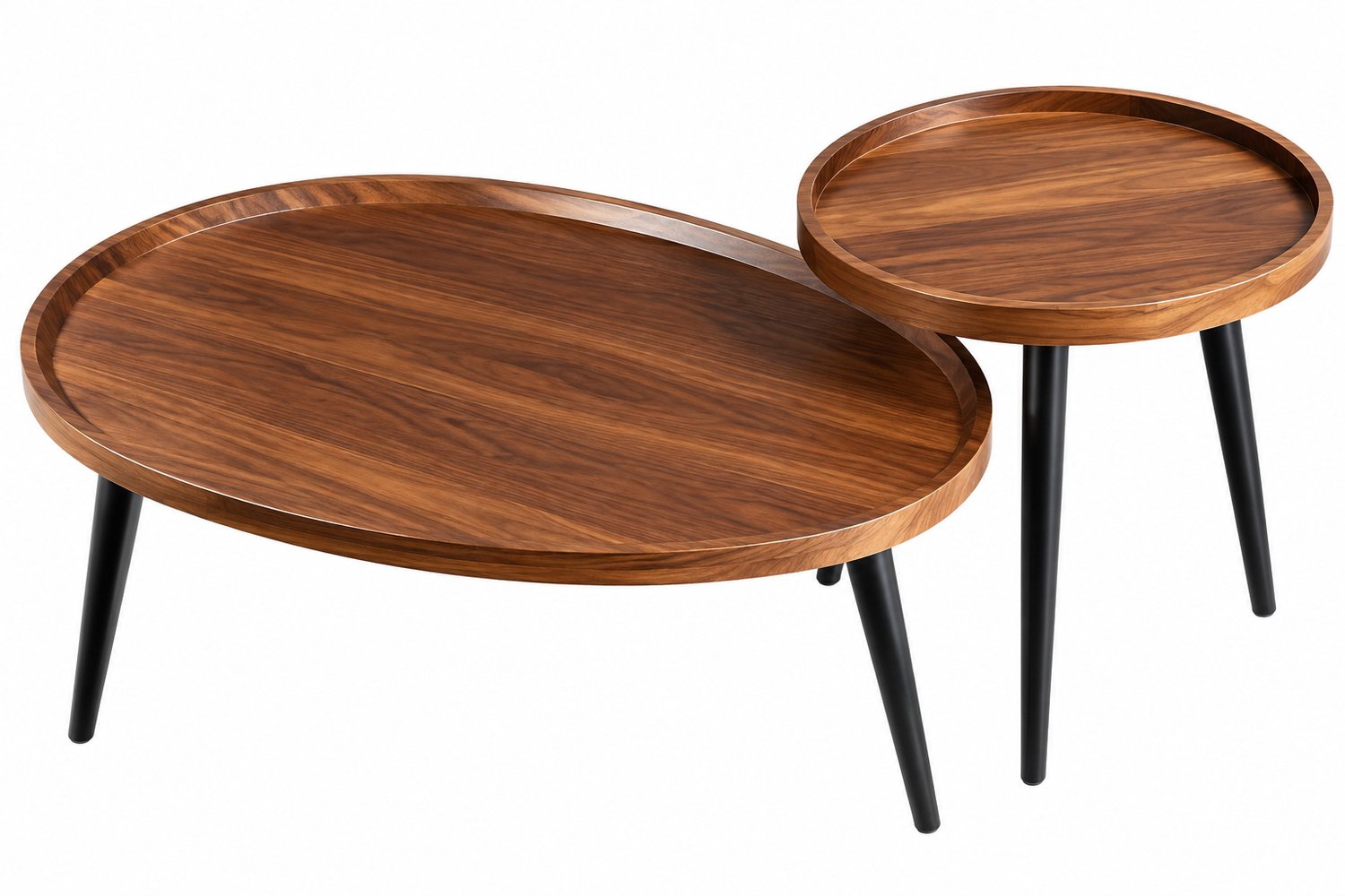VILIMA - Salontafels - Salontafel set - 2 stuks - Bijzettafels - Organische en ronde vorm - 80 cm en 40 cm lang - Walnoot bruin