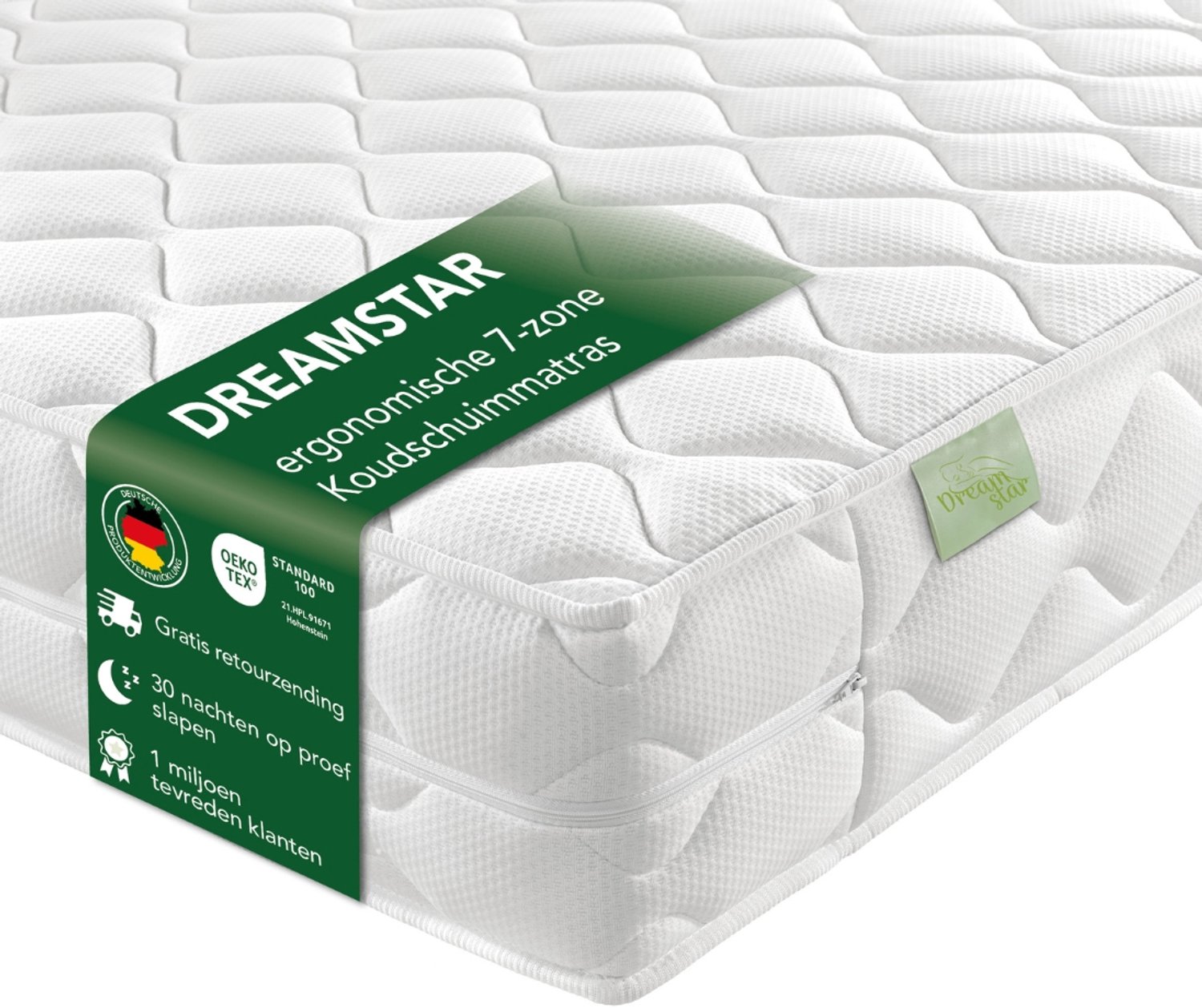 Dreamstar Ergonomisch 7-zone koudschuimmatras | 90 x 190 cm | 16 cm | H2 & H3 | DREAMSTAR Ergo Flex Duo | Omkeerbaar matras wit