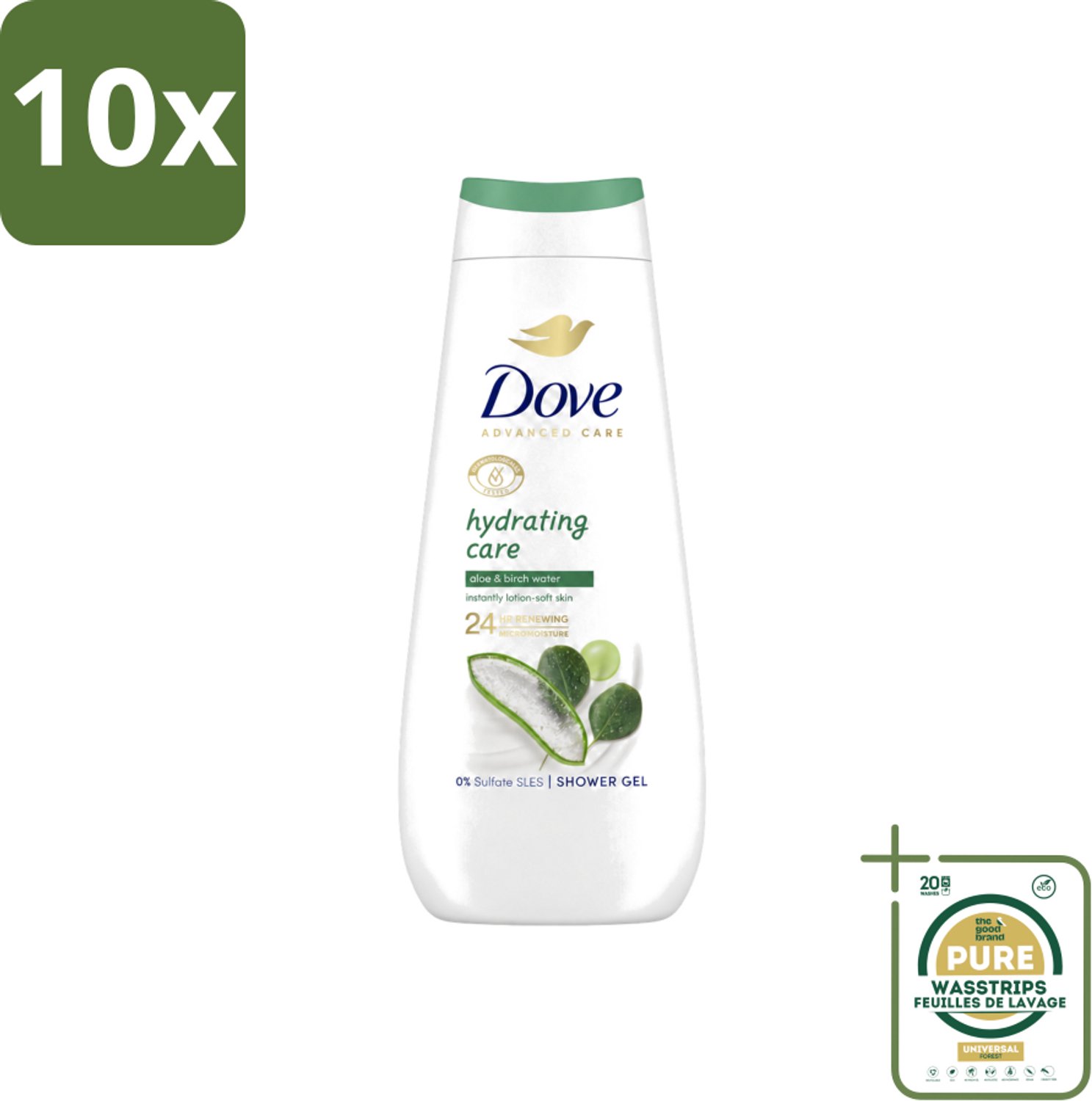 10 x Dove Douchecrème - Hydrating Care - Aloe Vera - 400 ml - Wasstrips - Douchegel - Hydraterende Douchegel - Droge Huid - Douchegel Voor Droge Huid - Douchegel Met Aloë Vera
