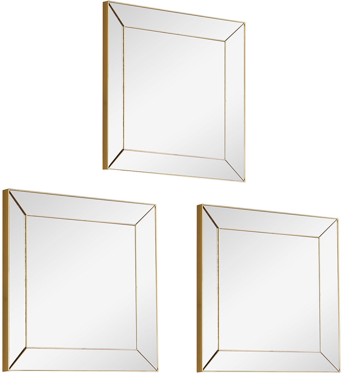 BES LED Spiegel Set - Livion Alexy - 3 Stuks Hangspiegels in Frame - Vierkant - Goud - Kunststof