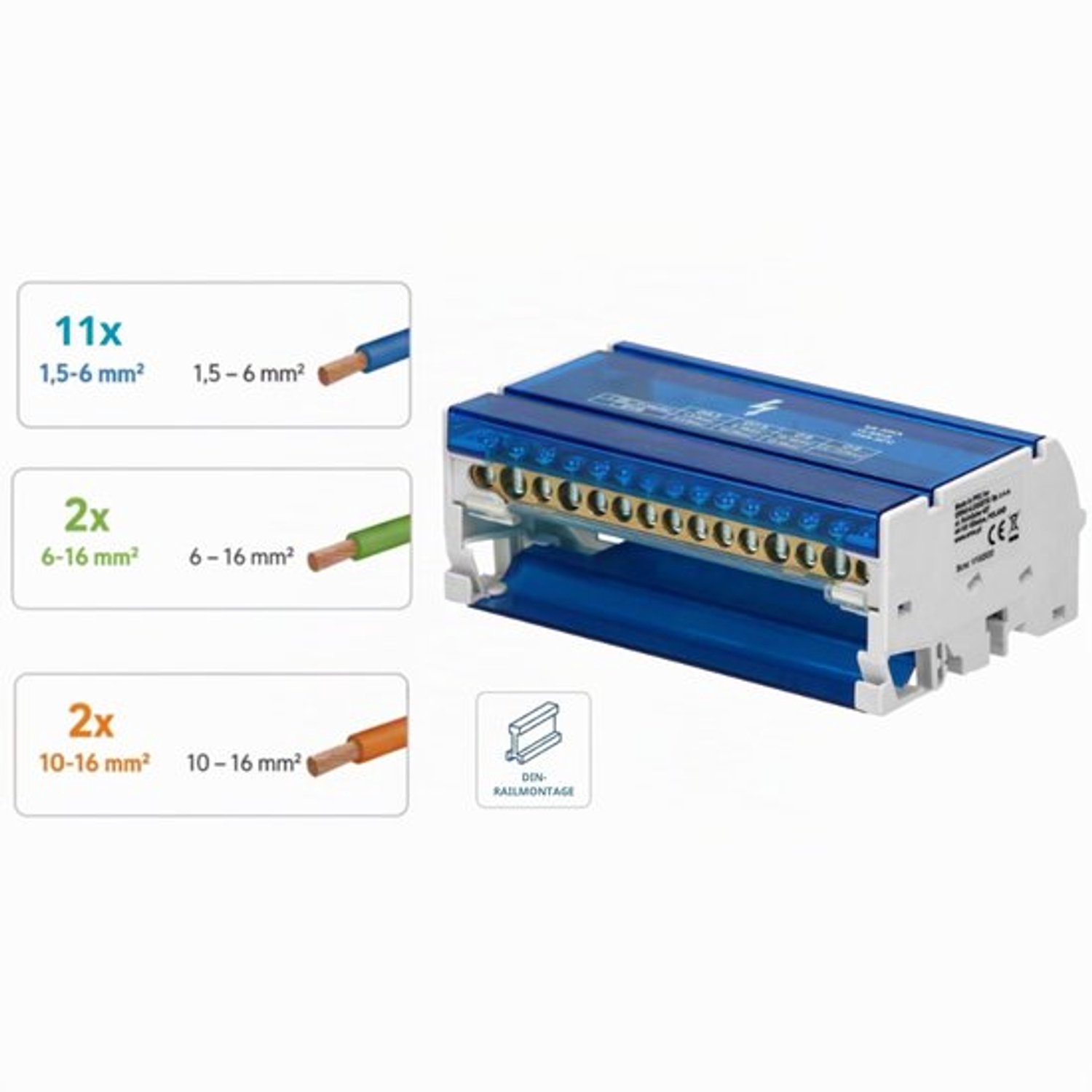 4-polig Verdeelblok DIN-rail | Klemmenblok voor Groepenkast (15 draden)