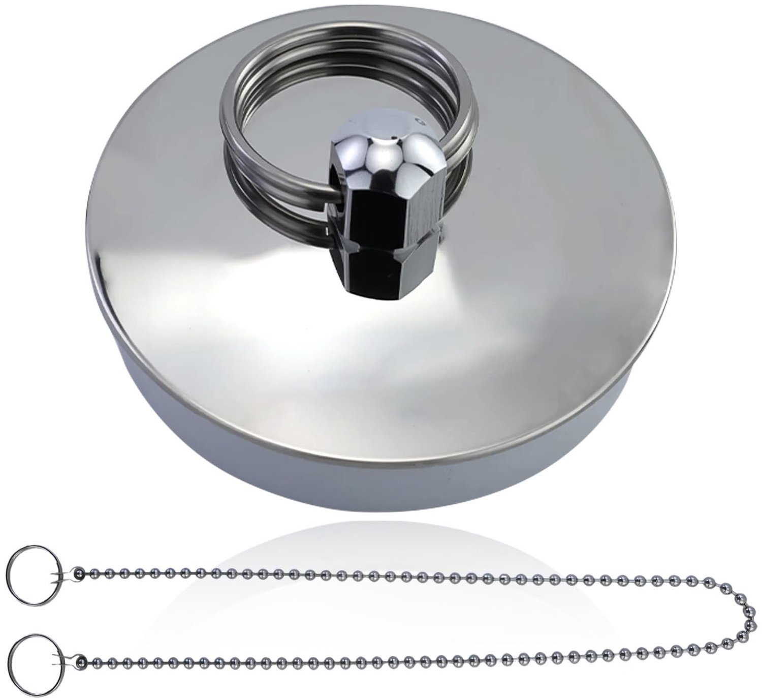 Afvoerstop Roestvrij Staal - Badstop - Wastafelstop - Gootsteenstop - Afvoerplug - Inclusief Pareltketting 40 cm - Badstopper