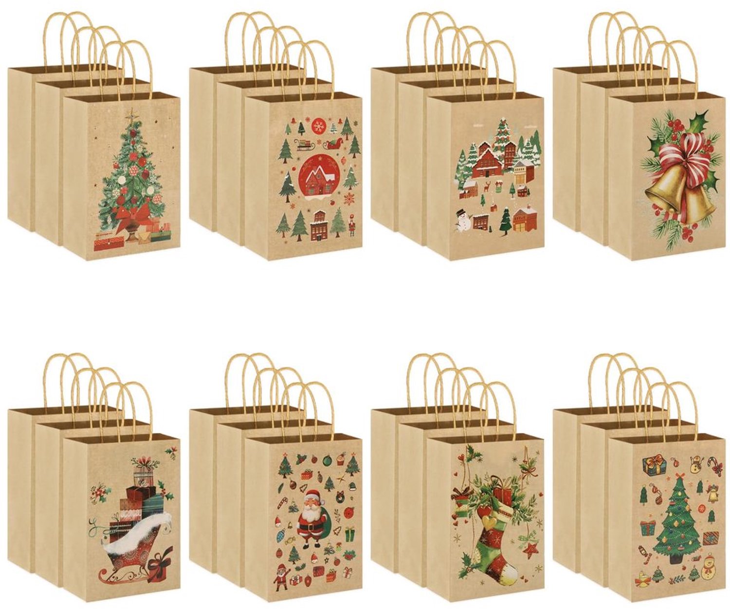 24 Stuks Kerst Gift Bags - Diverse Zakken met Handgrepen en Labels