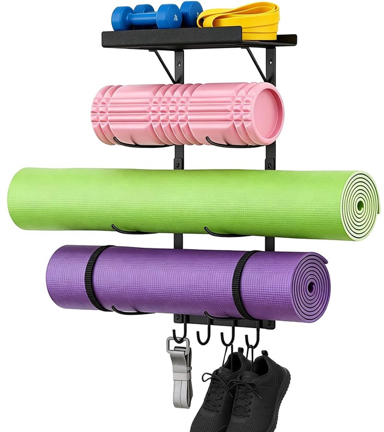 Yogamathouder Wandmontage Metaal met Zwevende Plank en Haken