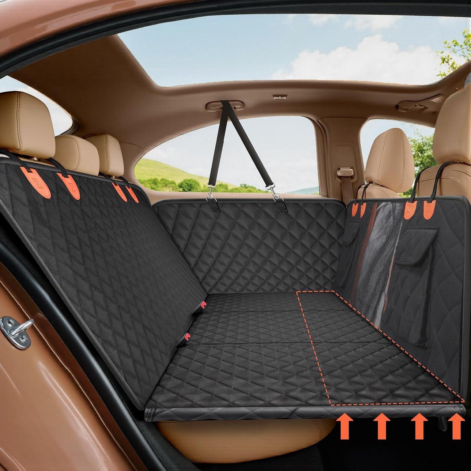 Gimars Holds 400 Lbs Hard Bottom Rear Seat Extender For Dogs, 157*132cm Waterproof Dog Car Seat Cover For Back Seat, Dog Hammock For SUV Truck With No