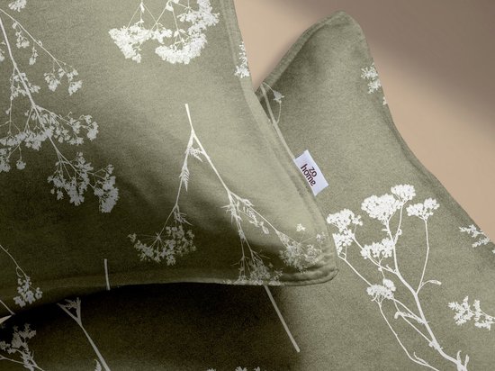 Zohome Yarrow Dekbedovertrek - Groen - Lits-jumeaux - Dekbedhoes van 100% Katoen-Flanel - Bloemen - 260x220 + 2 slopen 60/70 cm - AW25 van Merkloos — afbeelding 4