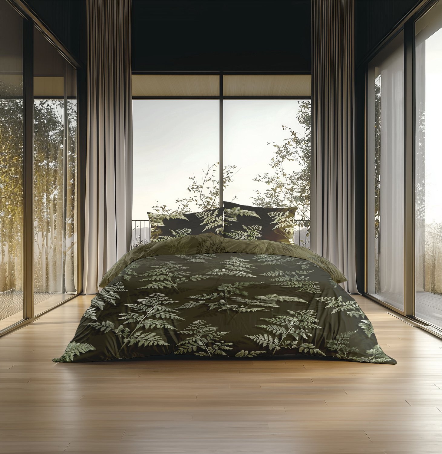 Heckettlane Dekbedovertrek Rua - Forest Green - Dekbedovertrek van 100% Katoen-Satijn - Dekbedovertrek 240x200-220 cm - Lits-Jumeaux - Puketi
