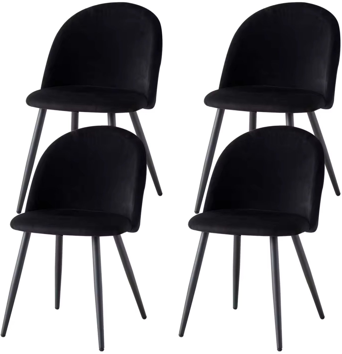 CHICFURN Eetkamerstoelen set van 4 - Gestoffeerde zitting - Metalen poten - Zwart