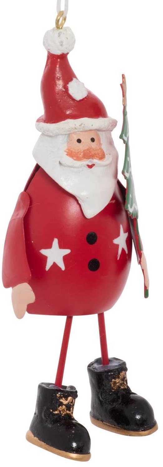 Feeric lights & Christmas Kerstboomversiering met de Kerstman en een sneeuwpop, van rood en wit metaal, 12 cm Rouge