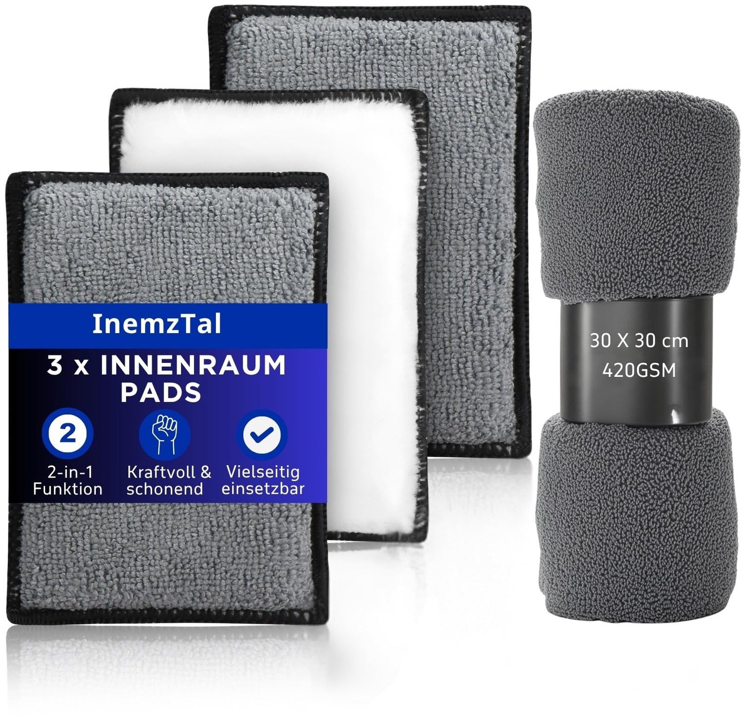 Set van 4 Auto Interieur Reinigingspads met Microfiber Doek