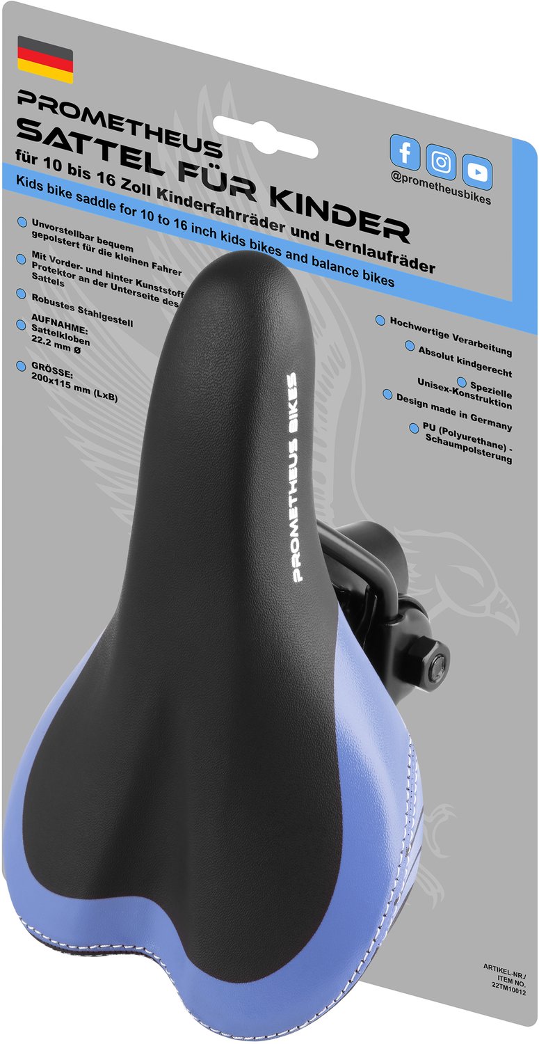 Premium Kinderfietszadel - 10-12-14-16 inch - Met klem 22,2 mm - Blauw