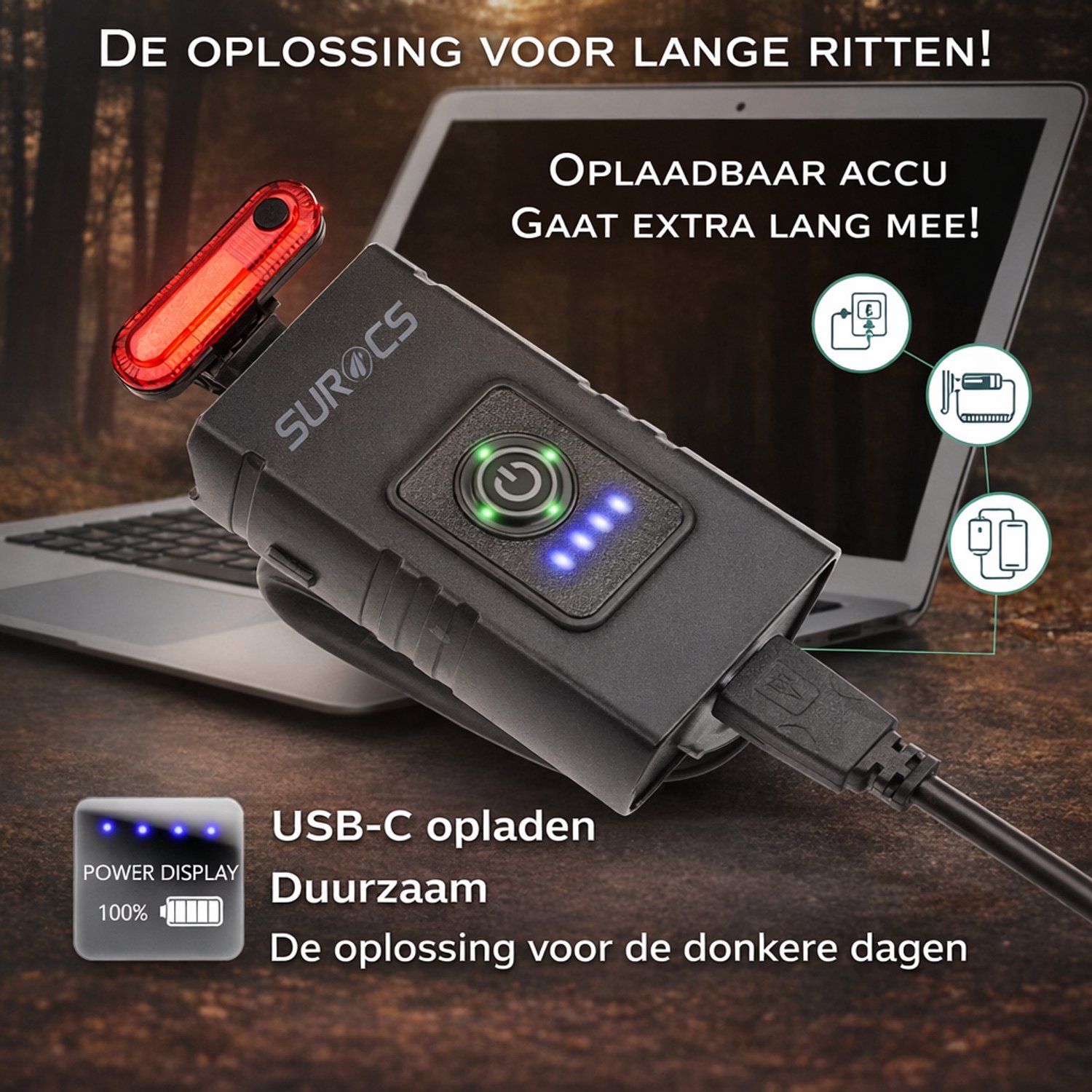 Fietsverlichting USB oplaadbaar - 1000 Lumen - Voorlicht & Achter verlichting - Fatbike verlichting - racefiets verlichting - Koplamp fiets thumbnail 3