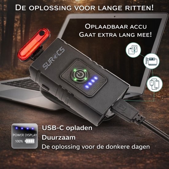 Fietsverlichting USB oplaadbaar - 1000 Lumen - Voorlicht & Achter verlichting - Fatbike verlichting - racefiets verlichting - Koplamp fiets — afbeelding 3