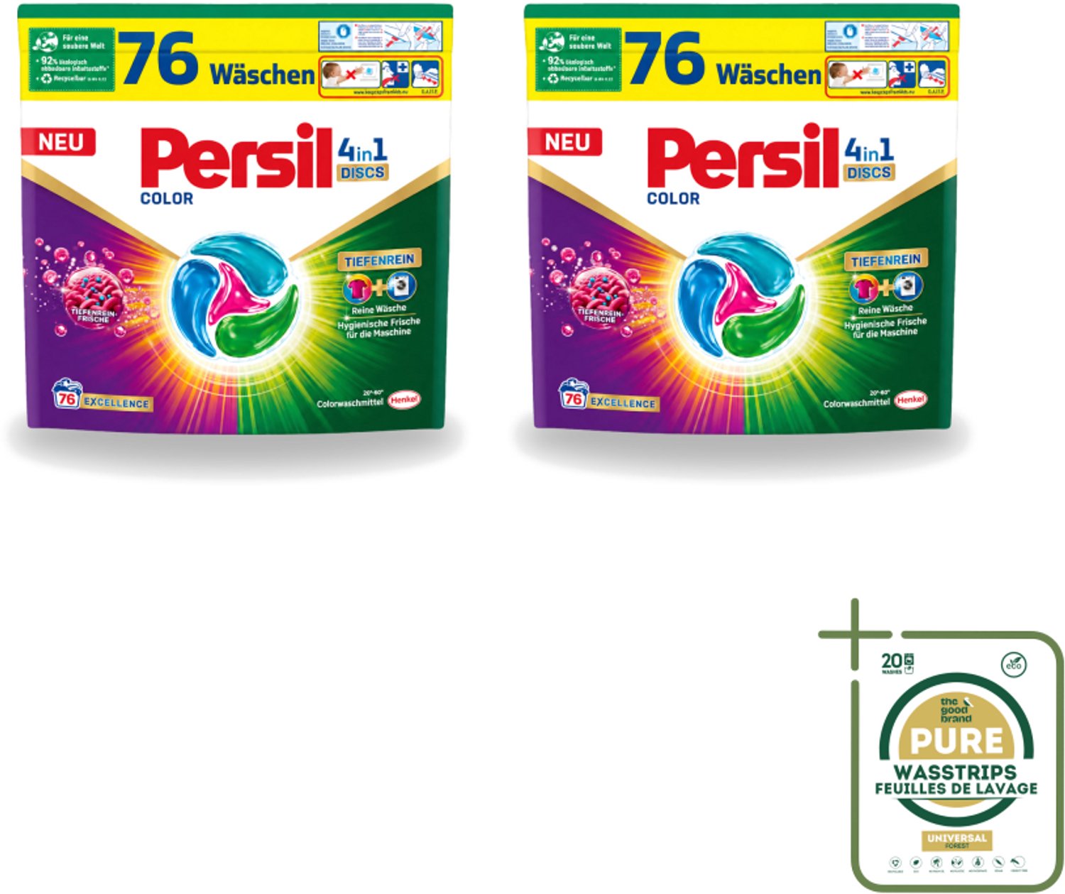 2 x Persil – Wasmiddel Discs 4-in-1 – Color - 76 Capsules - Wasstrips - Wasmiddel - Kleuren Beschermen - Vlekken Verwijderen - Wasdiscs - Gekleurde Was